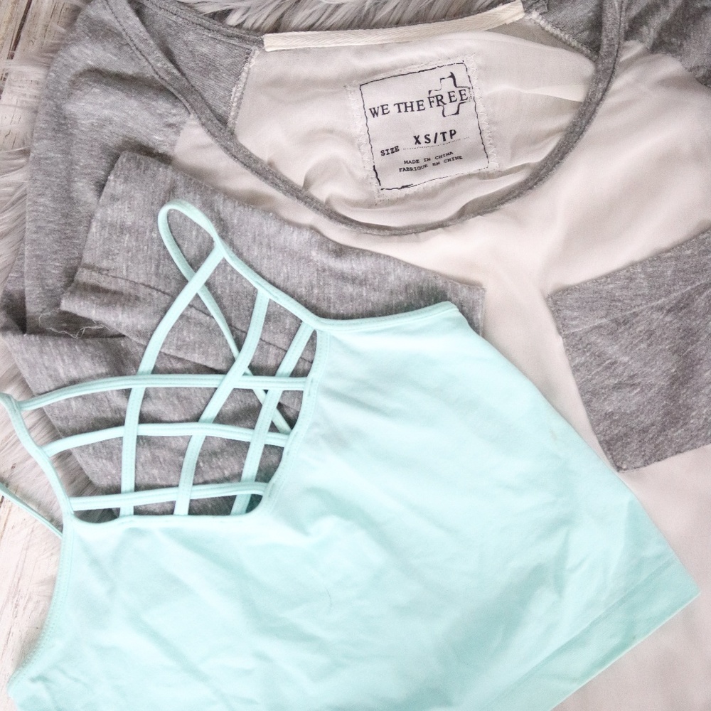 Free People Sheer Baseball Tee Grey/White